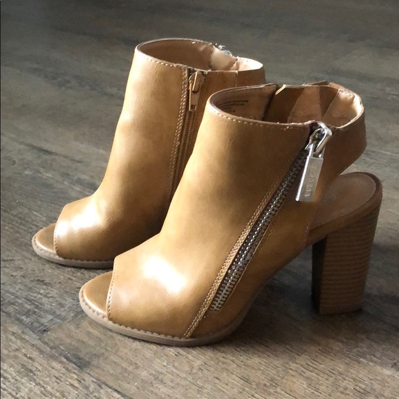 Express Shoes - Nude open toed faux leather booties